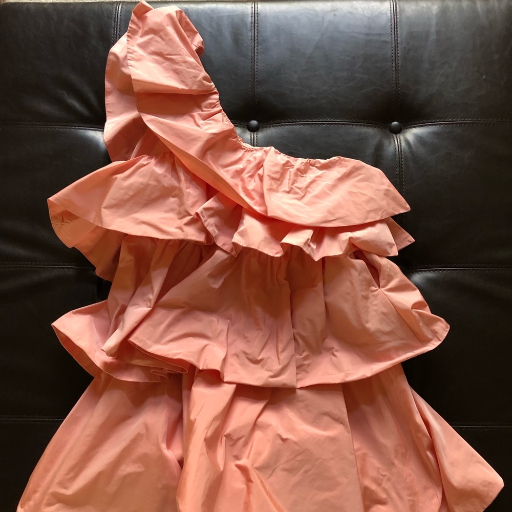 Pink one shoulder ruffle dress